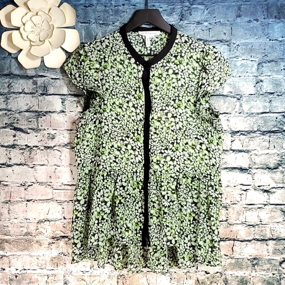 BCBGGeneration | Gypsy Boho Cottagecore Garden Floral Sheer Peplum Blouse - Picture 2 of 11